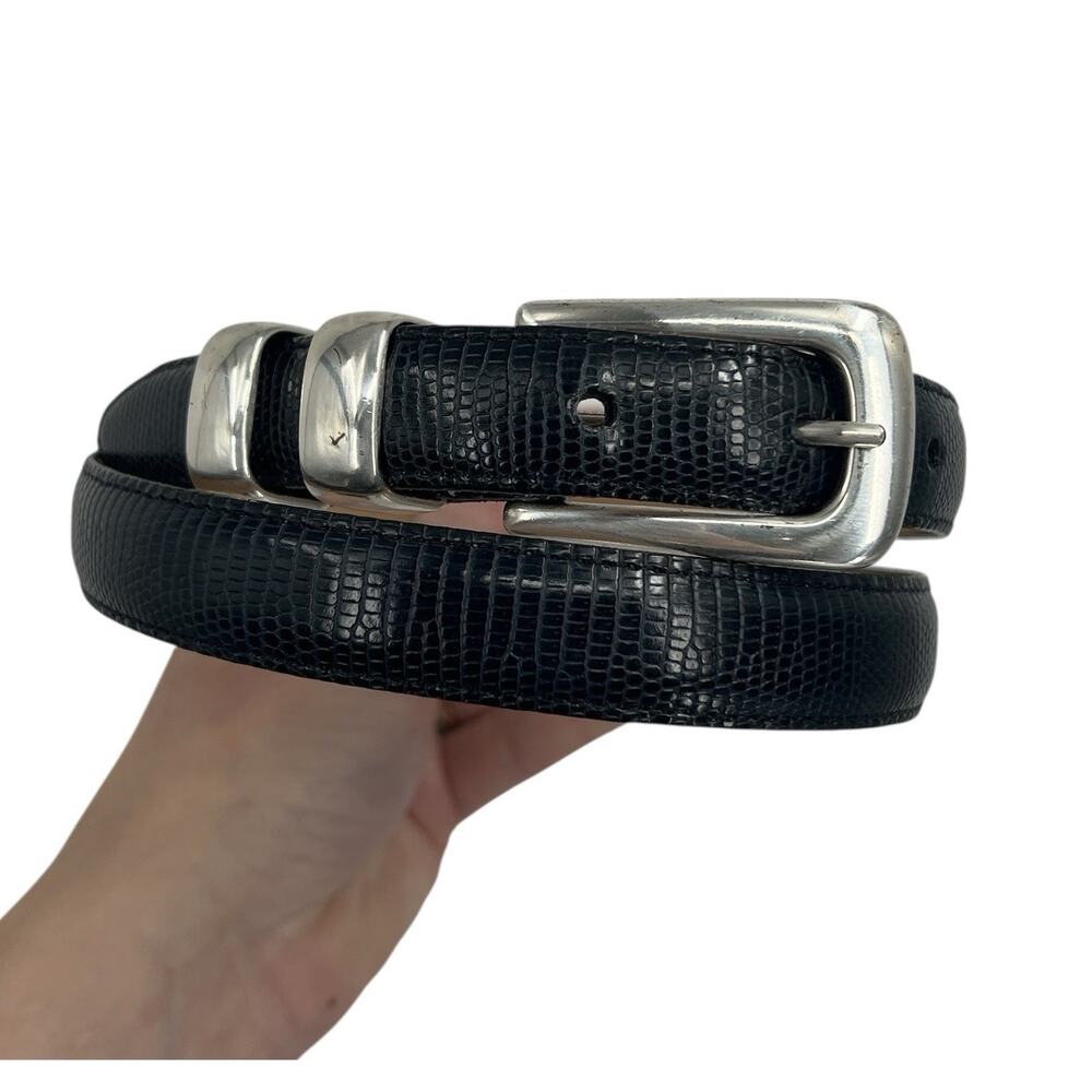 Brighton Black Textured Leather Belt with Silver Buckle